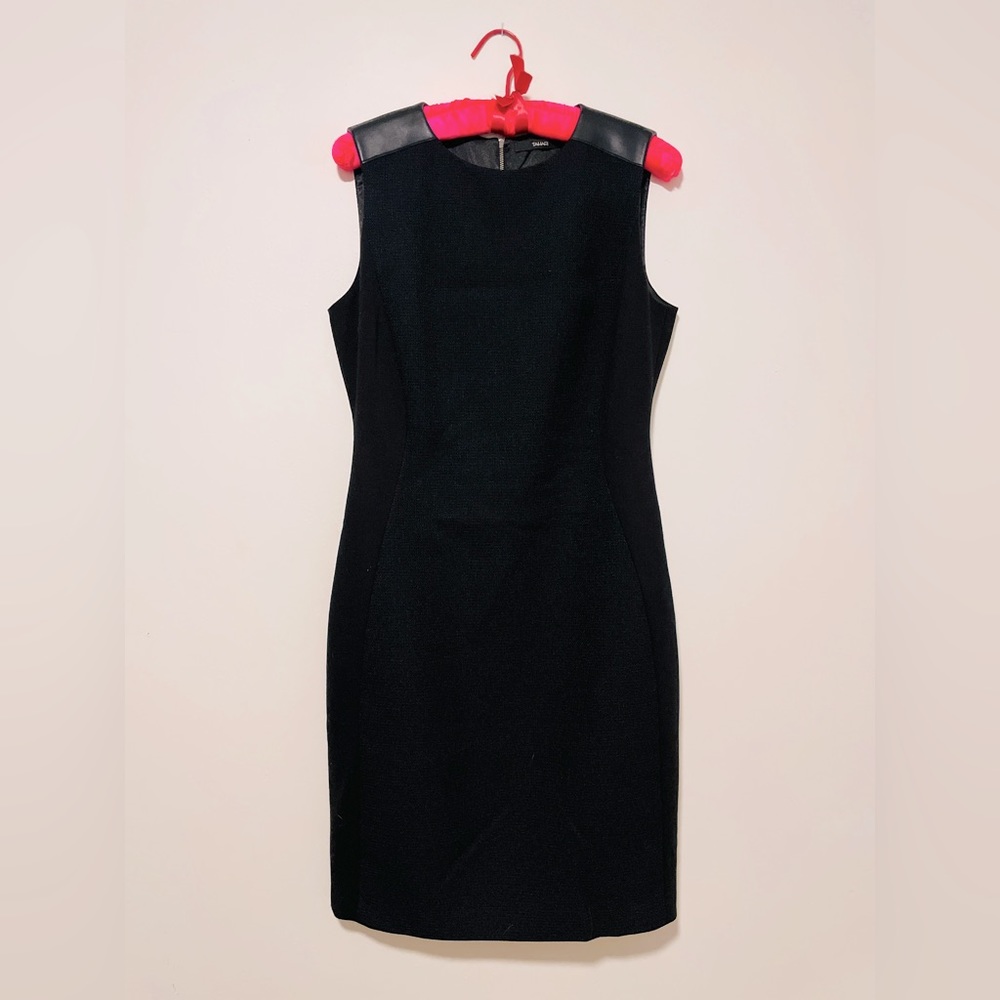 Tahari Sleek Black Knit and Vegan Leather Bodycon/Sheath Dress Size 6-8.